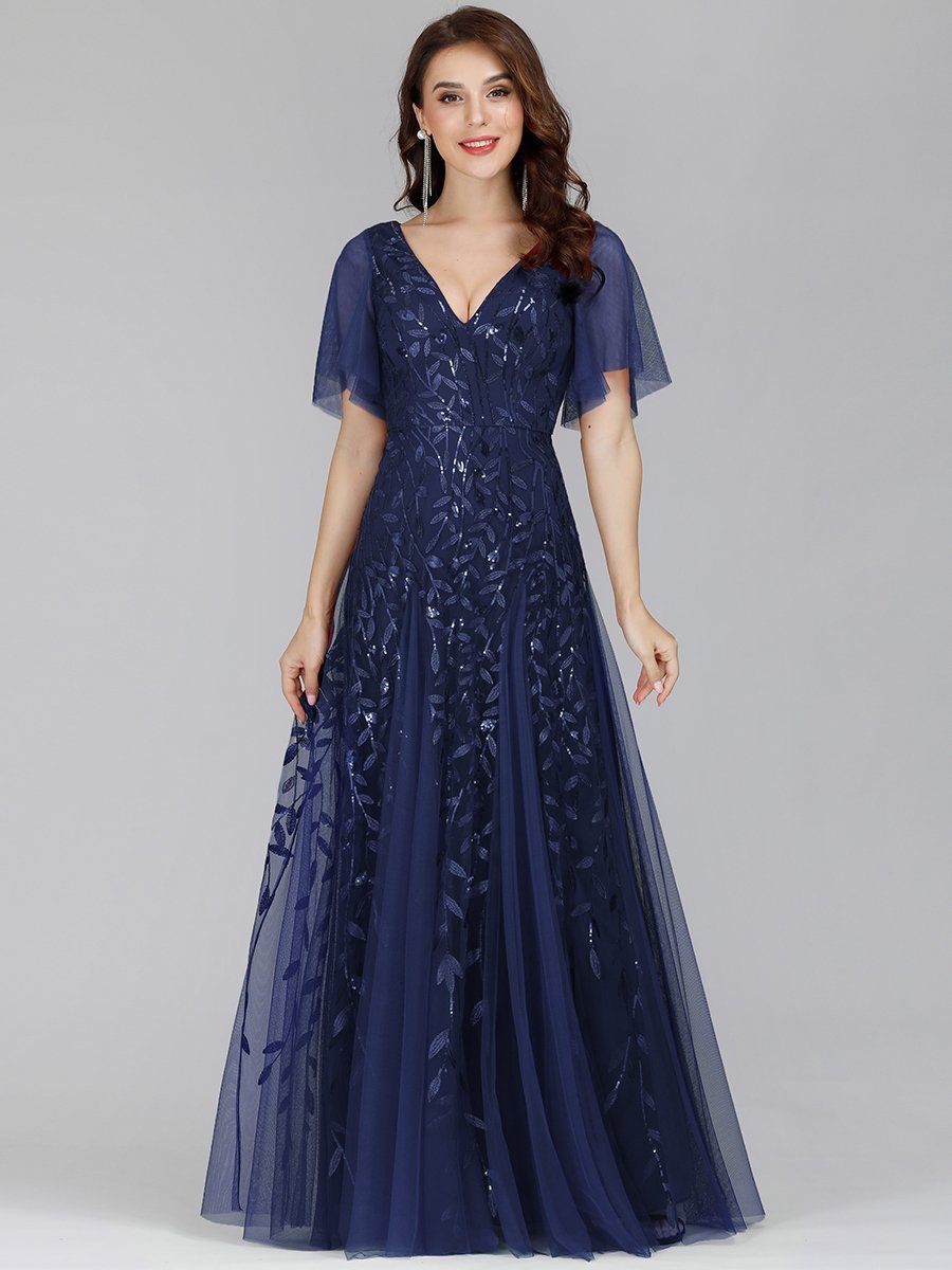 Color=Navy Blue | romantic-shimmery-v-neck-ruffle-sleeves-maxi-long-evening-gowns-ep00734-Navy Blue 21