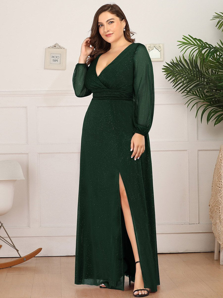 Color=Dark Green | Women'S Sexy V-Neck Long Sleeve Evening Dress-Dark Green 8