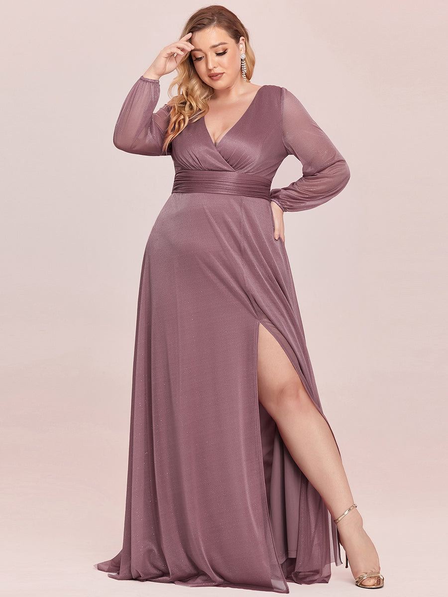 Color=Orchid | Women'S Sexy V-Neck Long Sleeve Evening Dress-Orchid 9