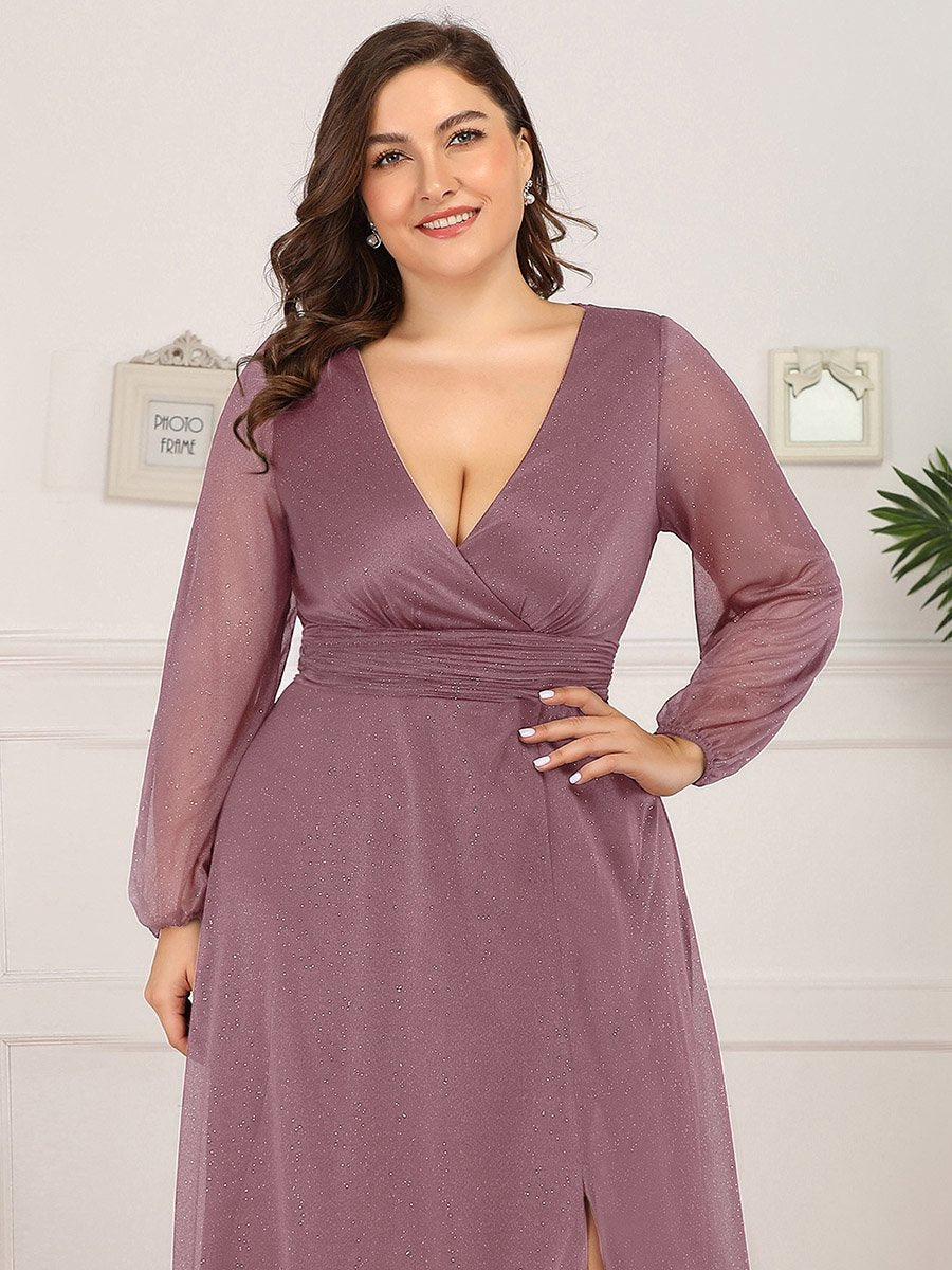 Color=Orchid | Women'S Sexy V-Neck Long Sleeve Evening Dress-Orchid 5