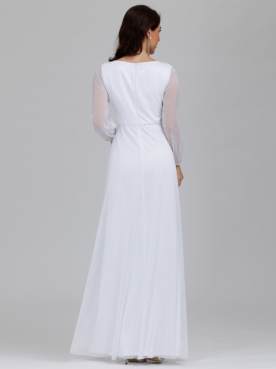 Color=White | Women'S Sexy V-Neck Long Sleeve Evening Dress-White 2