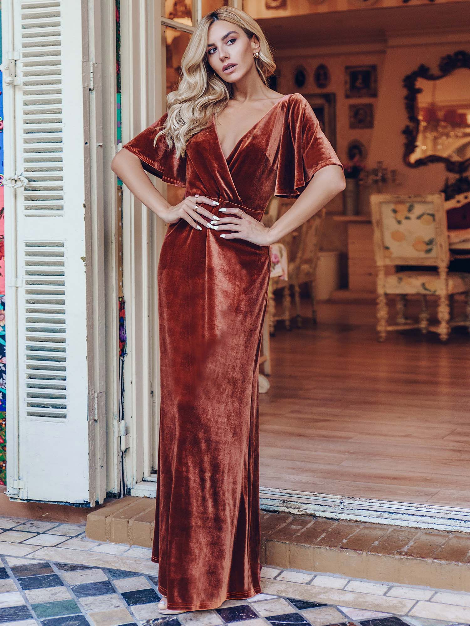 Party Dresses for Women Velvet Elegant Double V Neck Party Dresses for Women Velvet Elegant Double V Neck