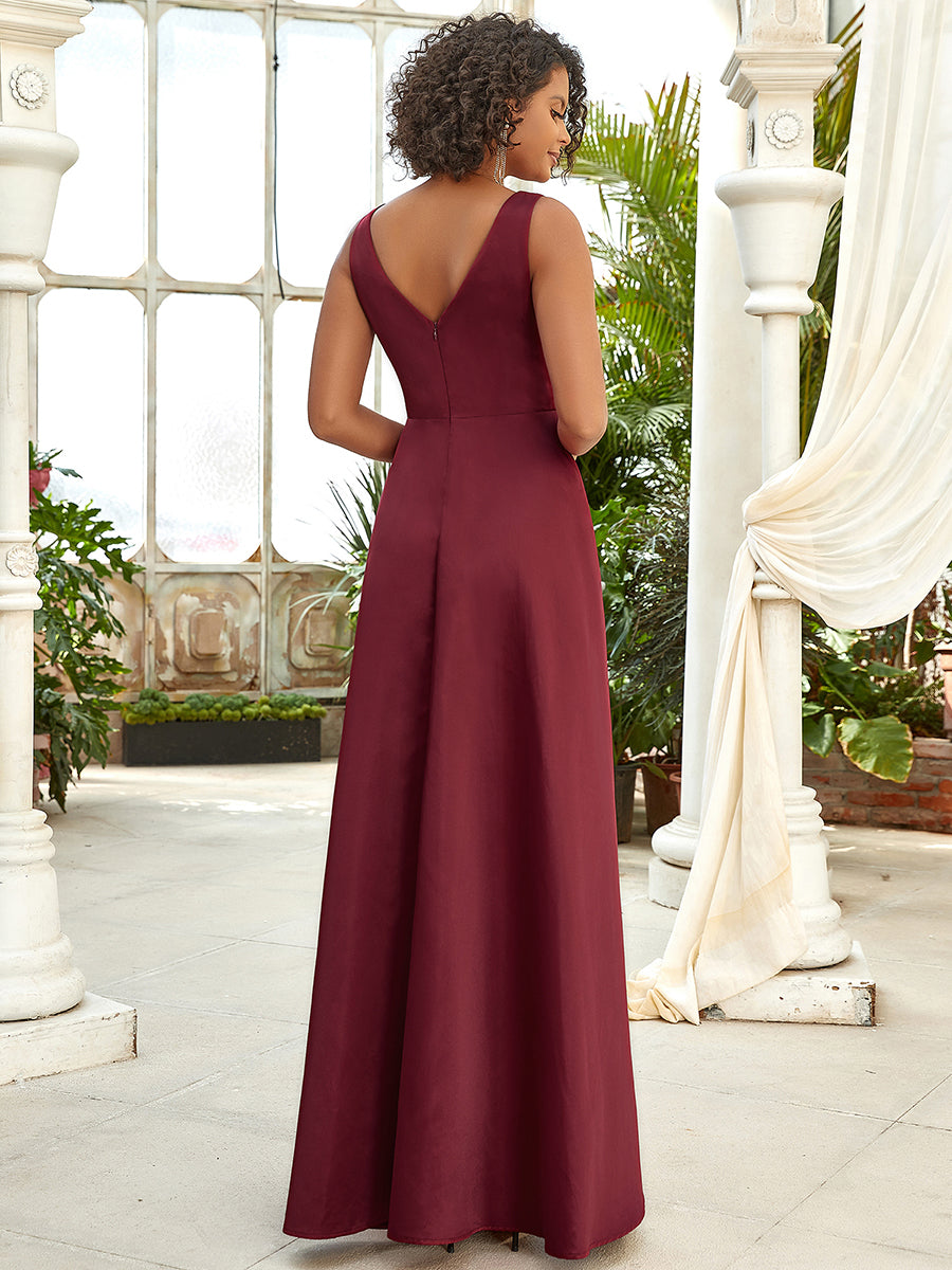 Color=Burgundy | Women'S Deep V-Neck Sleeveless Maxi Dresses Ep00877-Burgundy 2