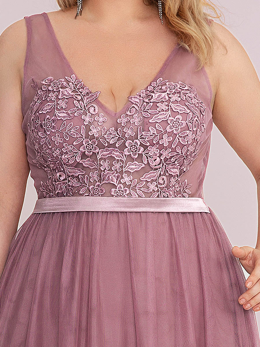 Color=Orchid | Plus Size Women'S A-Line V-Neck Floral Lace Appliques Bridesmaid Dresses Ep00930-Orchid 5