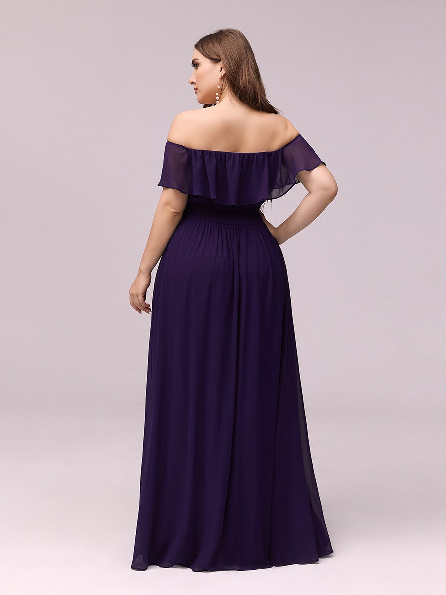 Color=Dark Purple | Plus Size Women'S A-Line Off Shoulder Ruffle Thigh Split Bridesmaid Dresses Ep00968-Dark Purple 2