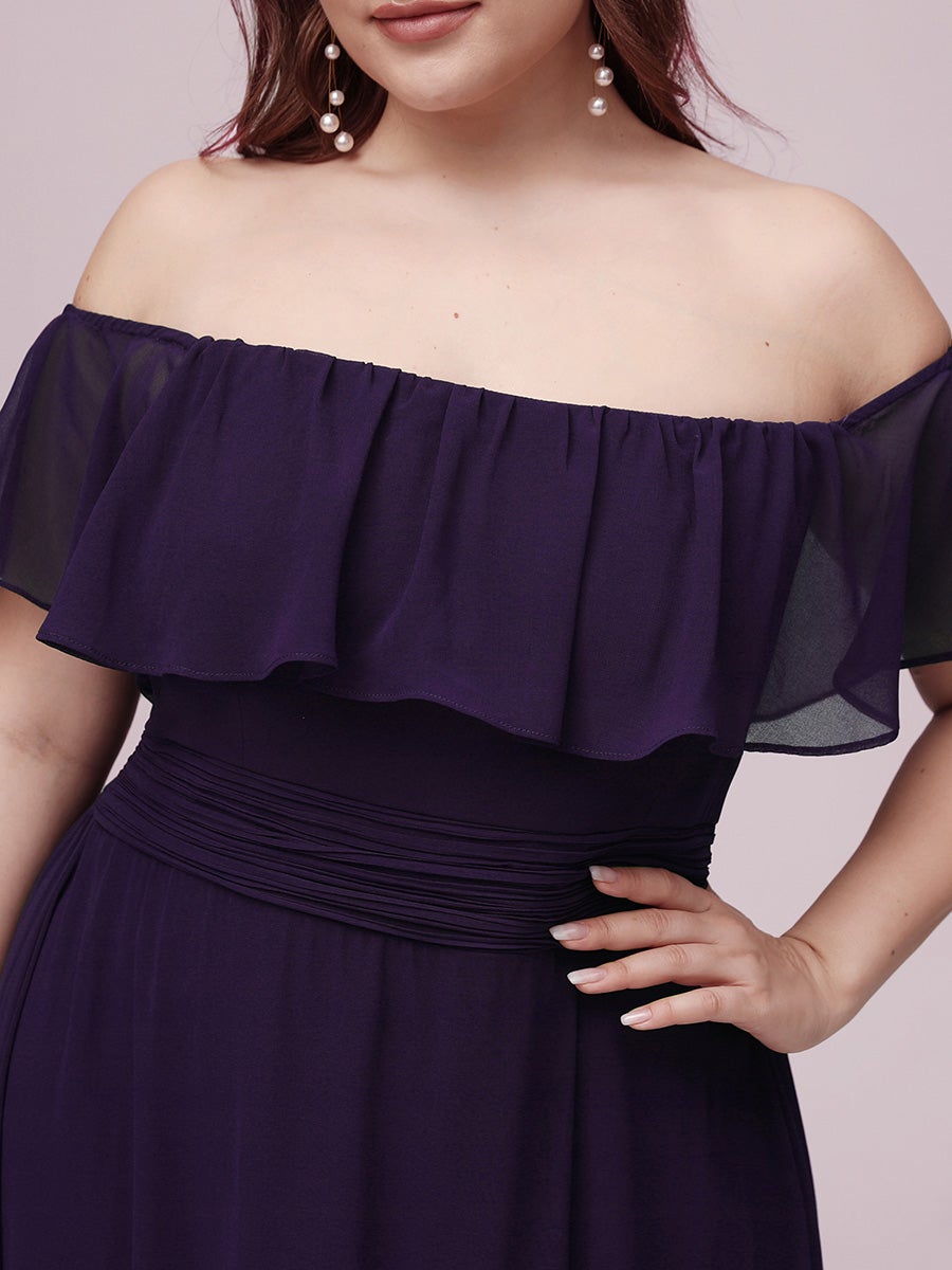 Color=Dark Purple | Plus Size Women'S A-Line Off Shoulder Ruffle Thigh Split Bridesmaid Dresses Ep00968-Dark Purple 5