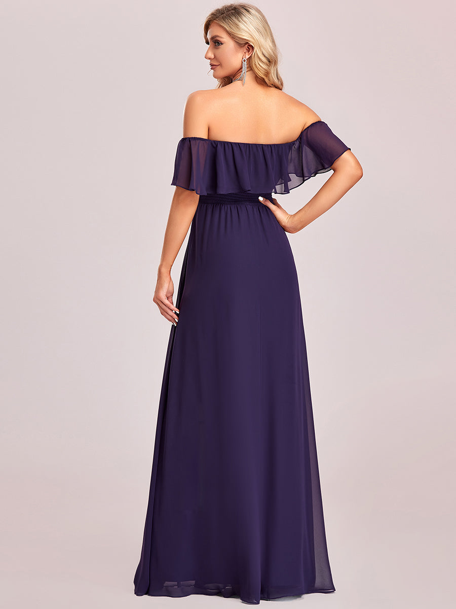 Color=Dark Purple | Women'S A-Line Off Shoulder Ruffle Thigh Split Bridesmaid Dresses Ep00968-Dark Purple 2