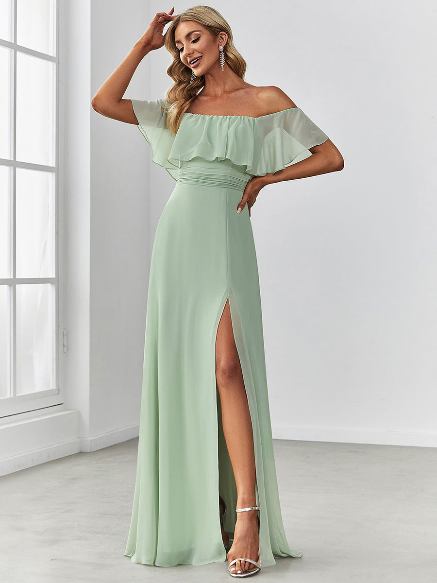 Wholesale Bridesmaid Dresses Chiffon Off the Shoulder With Ruffle