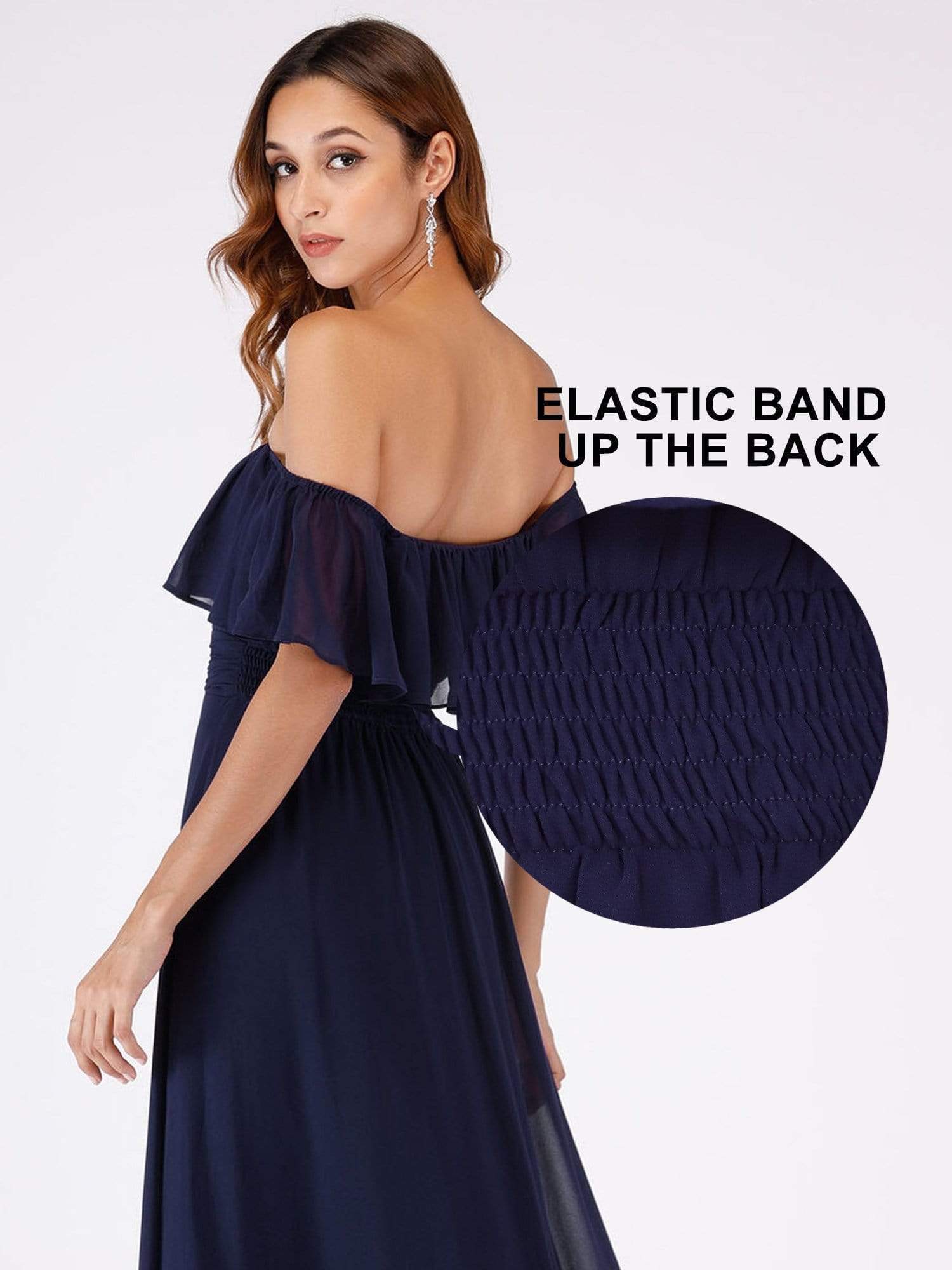 Color=Navy Blue | Women'S A-Line Off Shoulder Ruffle Thigh Split Bridesmaid Dresses Ep00968-Navy Blue 7
