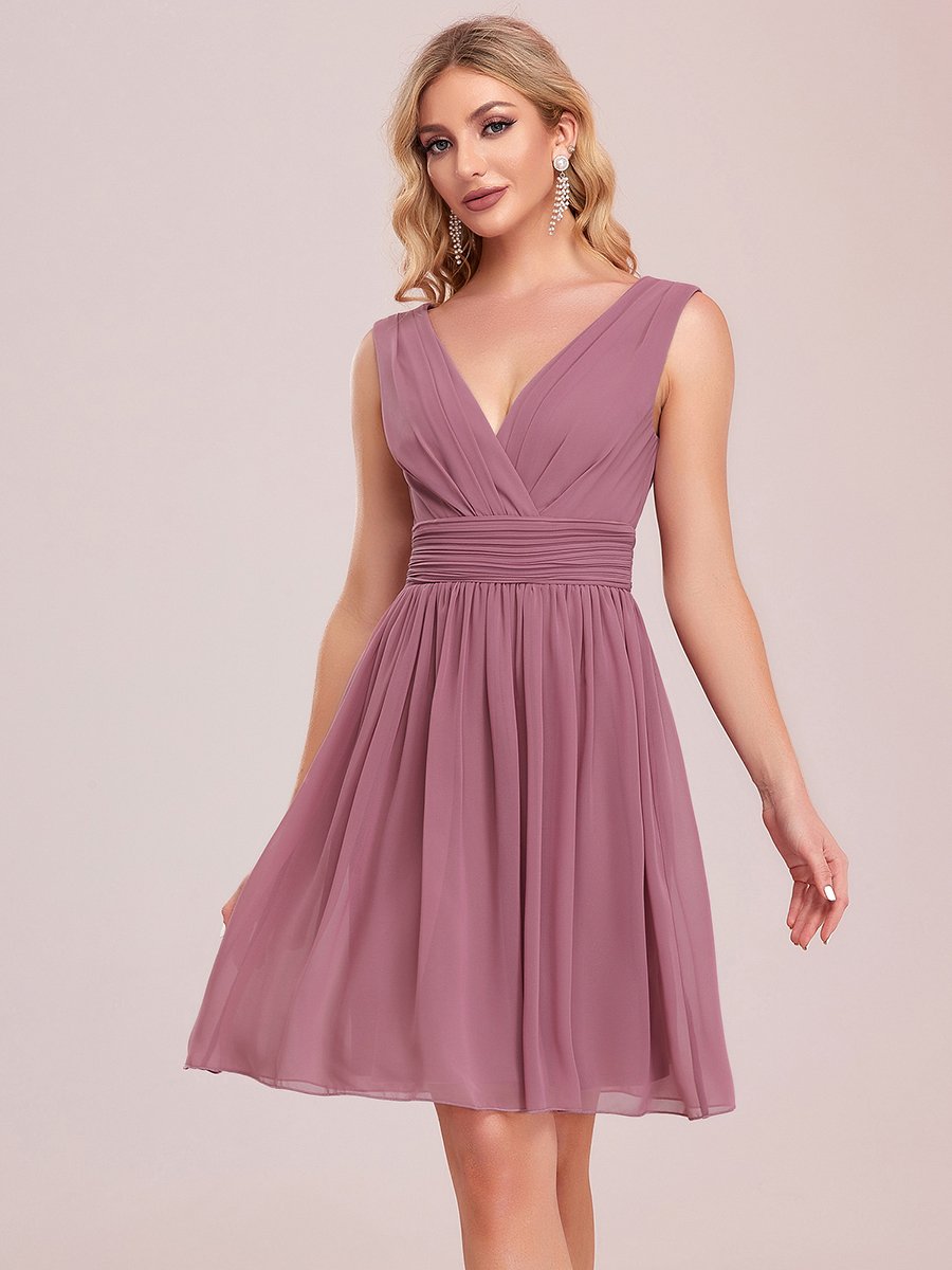 Color=Orchid | Double V-Neck Short Party Dress Ep03989-Orchid 6