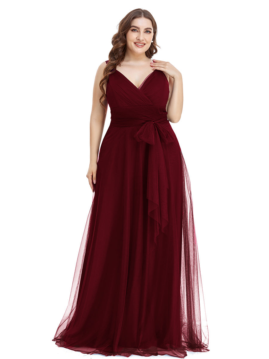 Color=Burgundy | Plus Size Wholesale Tulle Bridesmaid Dresses for Women-Burgundy 5