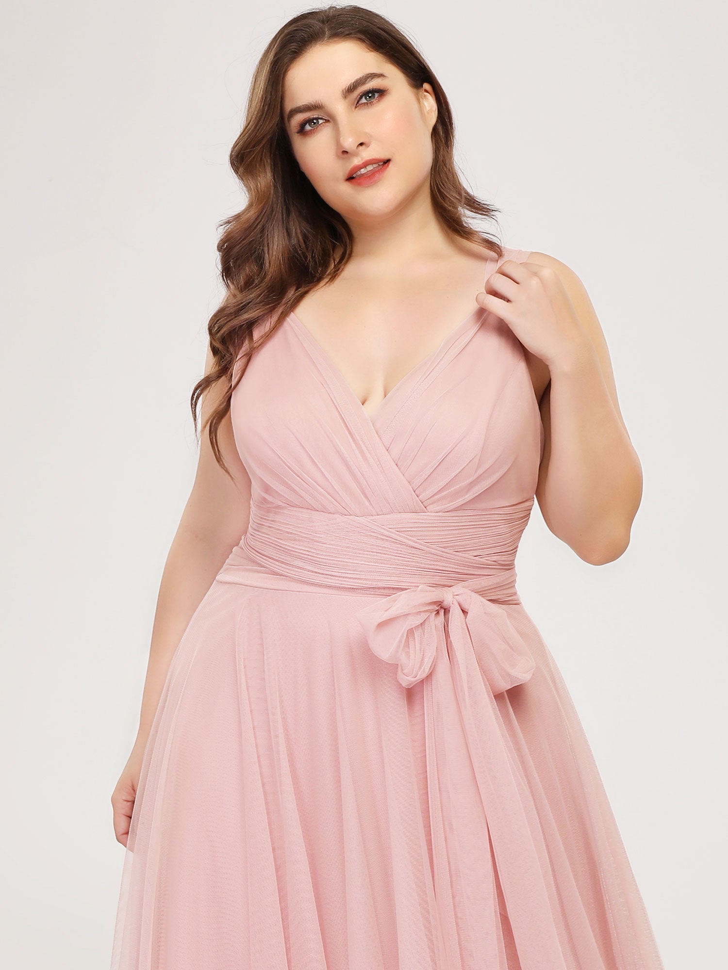 Color=Blush | Plus Size Wholesale Tulle Bridesmaid Dresses for Women-Blush 5