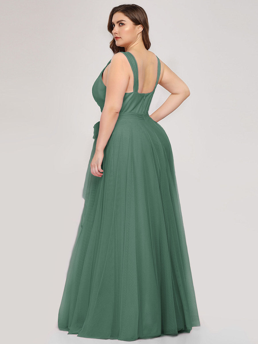 Color=Green Bean | Plus Size Wholesale Tulle Bridesmaid Dresses for Women-Green Bean 2