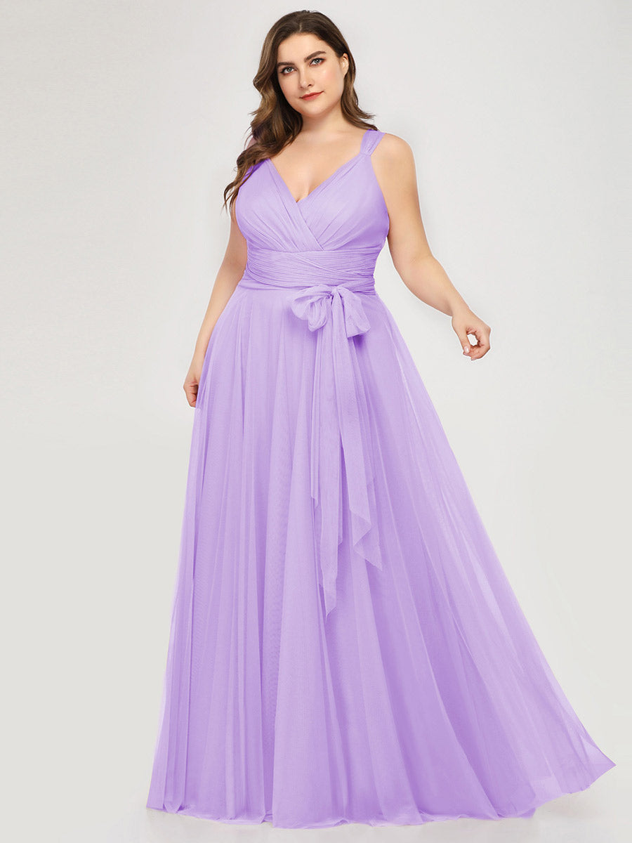 Color=Lavender | Plus Size Wholesale Tulle Bridesmaid Dresses for Women-Lavender 1