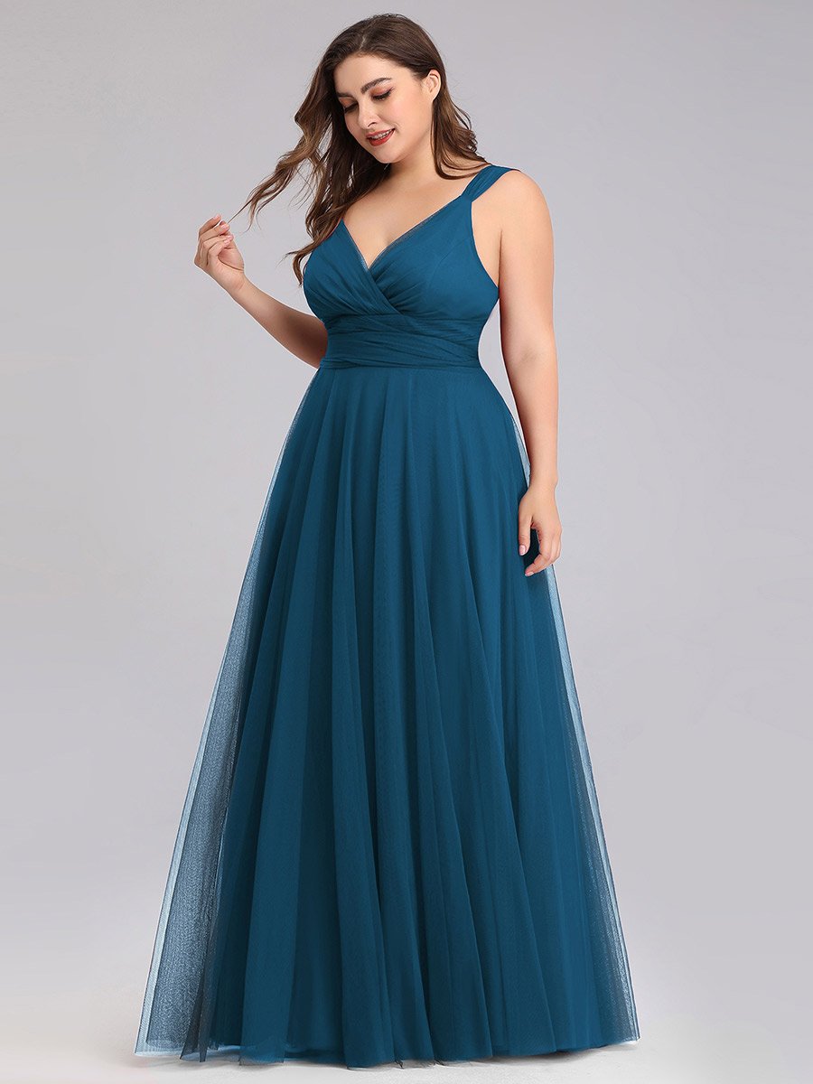 Color=Teal | Floor Length Sleeveless Wholesale Tulle Bridesmaid Dresses-Teal 11