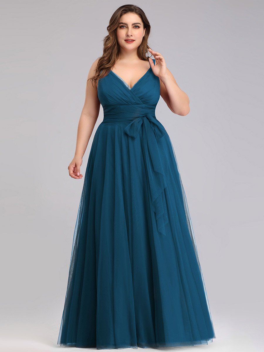 Color=Teal | Floor Length Sleeveless Wholesale Tulle Bridesmaid Dresses-Teal 9