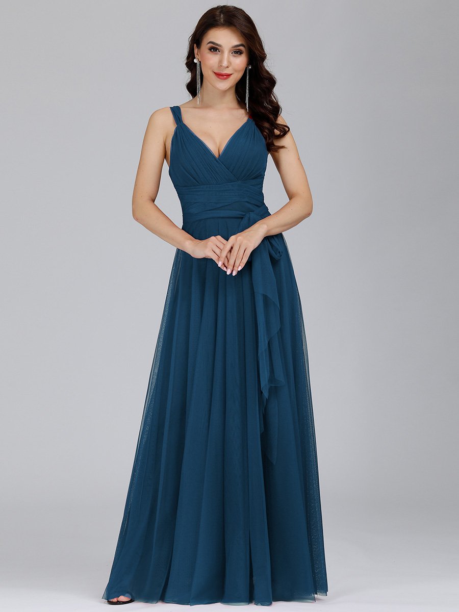 Color=Teal | Floor Length Sleeveless Wholesale Tulle Bridesmaid Dresses-Teal 6