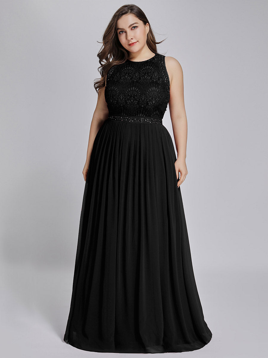 Color=Black | Round Neck Maxi Long Wholesale Plus Size Party Dresses for Women-Black 2
