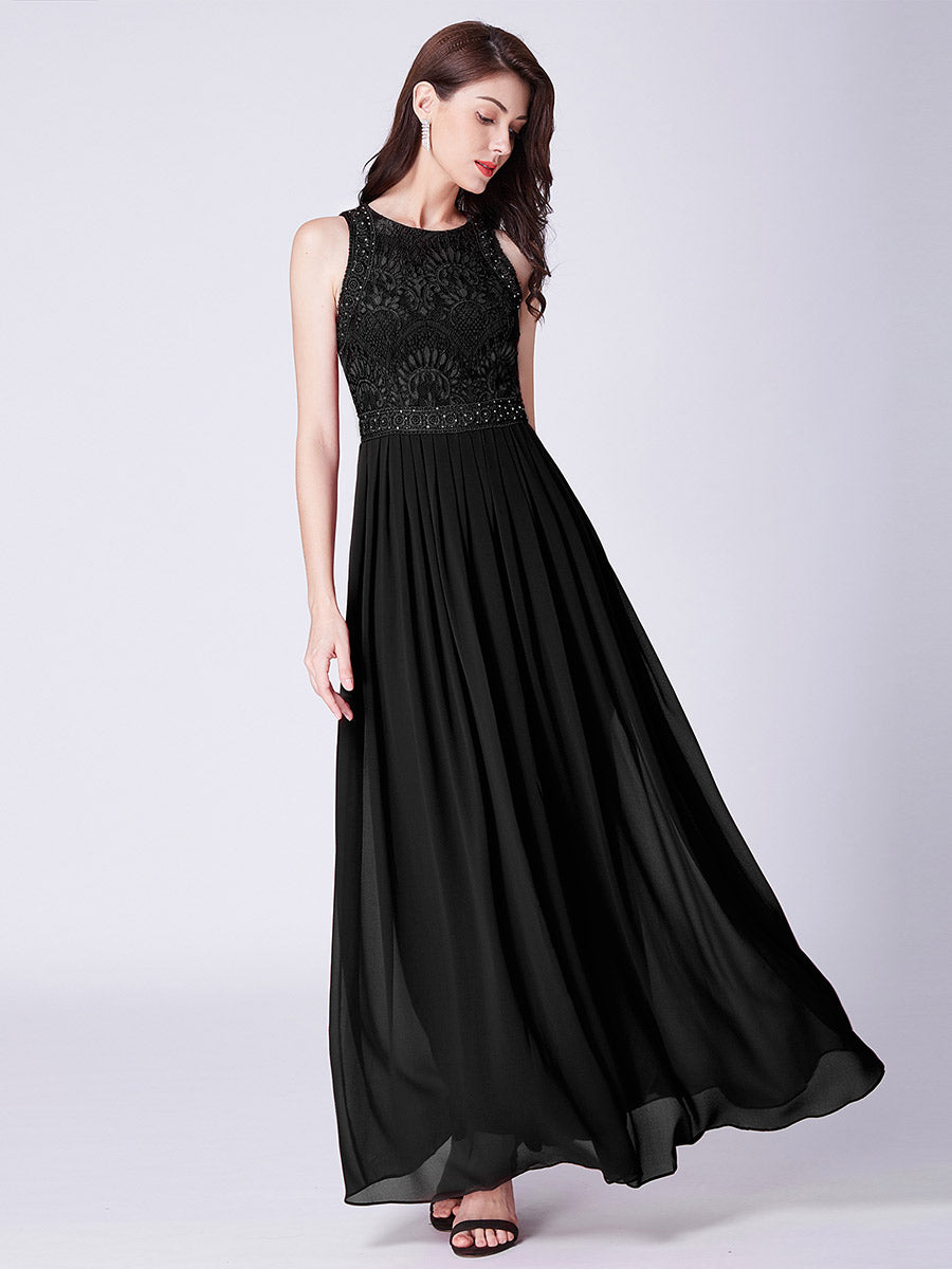 Color=Black | Round Neck Maxi Long Wholesale Party Dresses For Women-Black 2