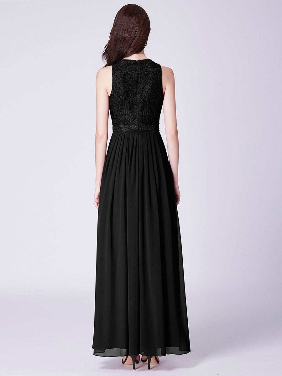 Color=Black | Round Neck Maxi Long Wholesale Party Dresses For Women-Black 3