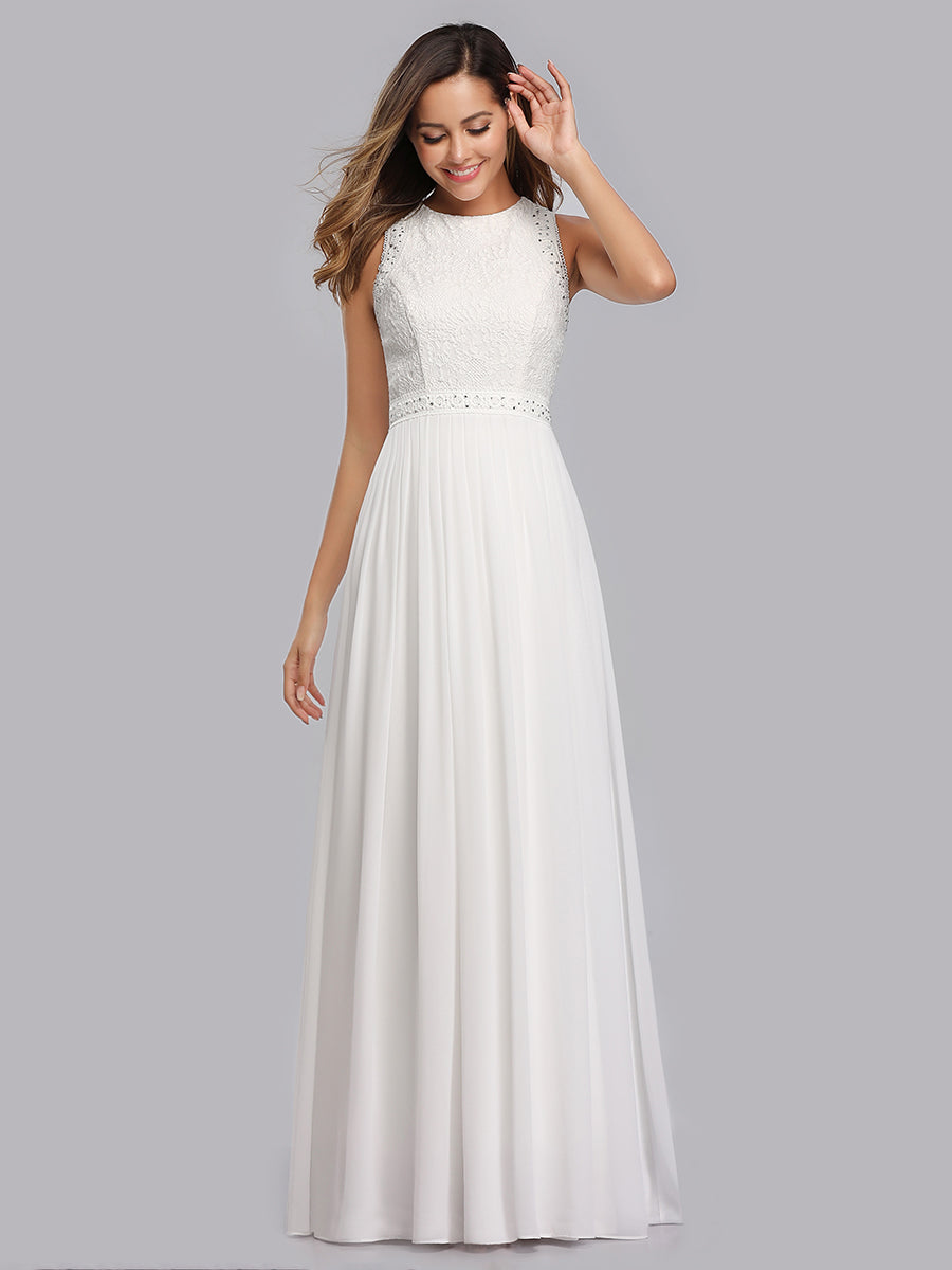 Color=White | Round Neck Maxi Long Wholesale Party Dresses For Women-White 4