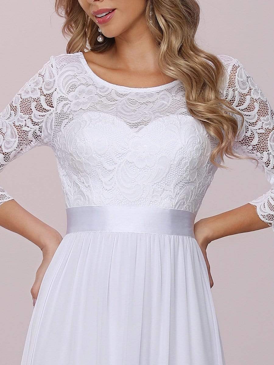 Color=White | Simple Casual Lace & Chiffon Wedding Dress For Bridal-White 8