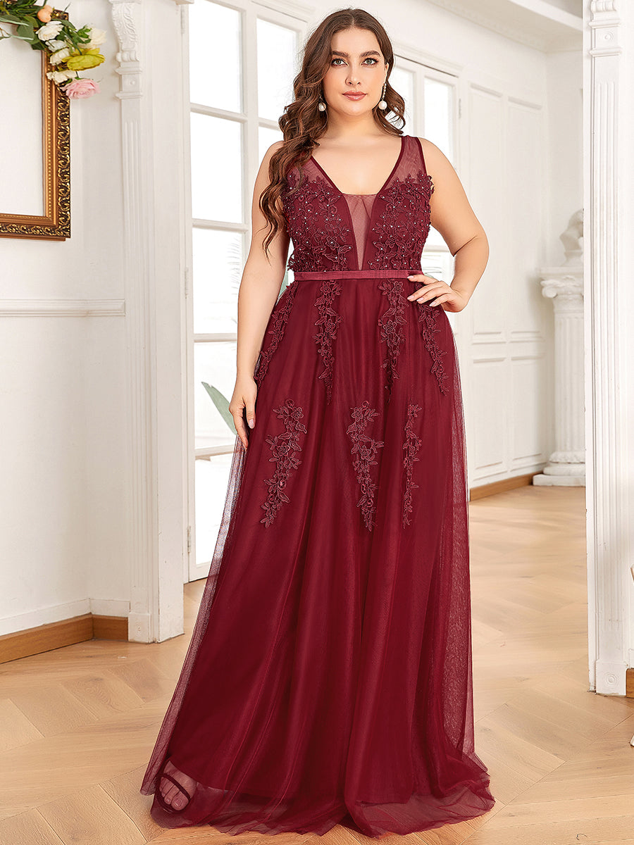 Color=Burgundy | Women's Fashion Sleeveless Wholesale Plus Size Party Dresses-Burgundy 4