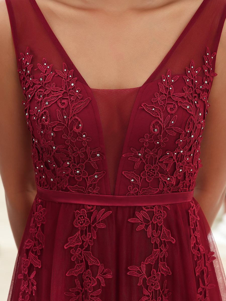 Color=Burgundy | Women's Fashion Sleeveless Wholesale Plus Size Party Dresses-Burgundy 5
