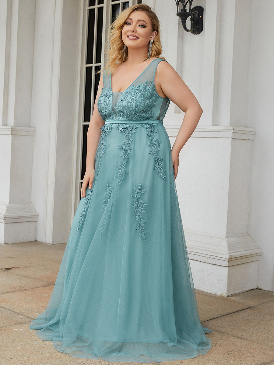 Color=Dusty Blue | Women's Fashion Sleeveless Wholesale Plus Size Party Dresses-Dusty Blue 4