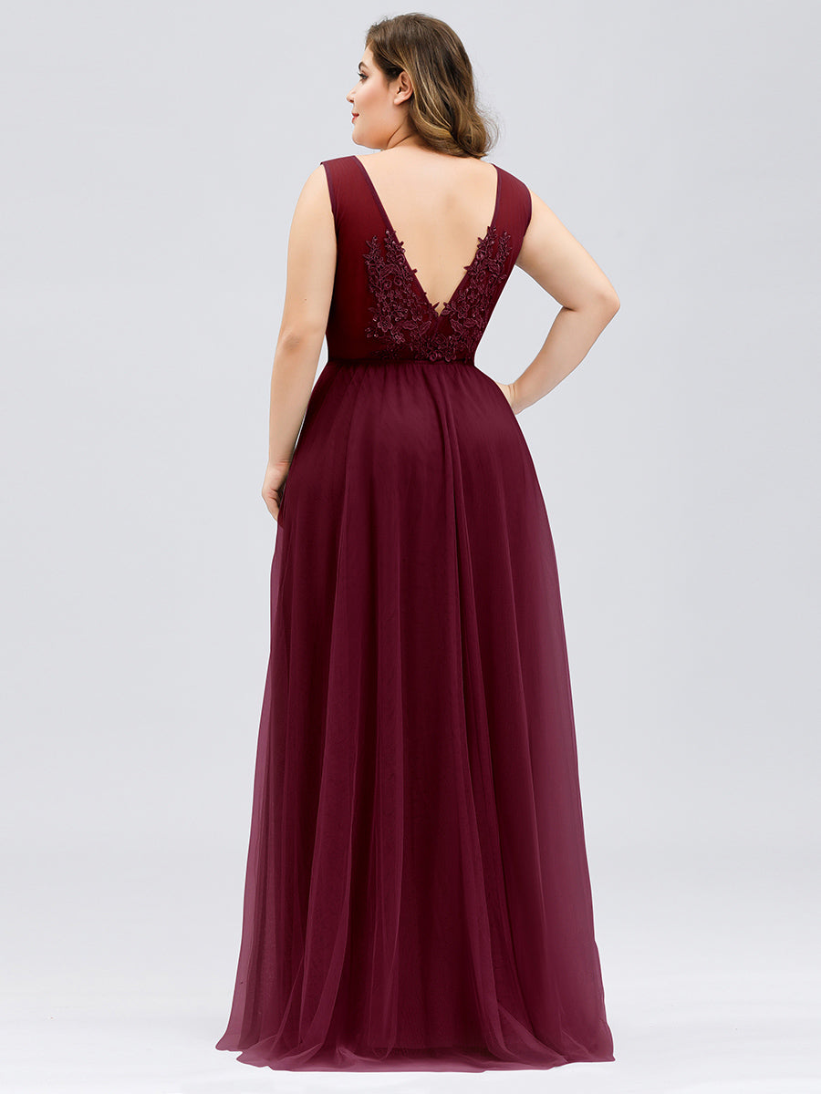 Color=Burgundy | Women'S Fashion V Neck Sleeveless Long Evening Party Dresses-Burgundy 6