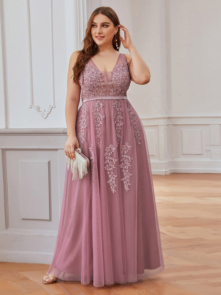 COLOR=Orchid | Maxi Long Elegant Ethereal Plus Size Tulle Evening Dresses-Orchid 1