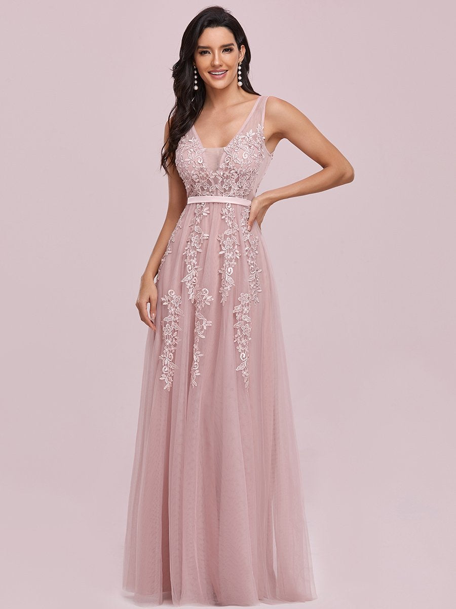 Color=Pink | Women'S Fashion V Neck Sleeveless Long Evening Party Dresses-Pink 7