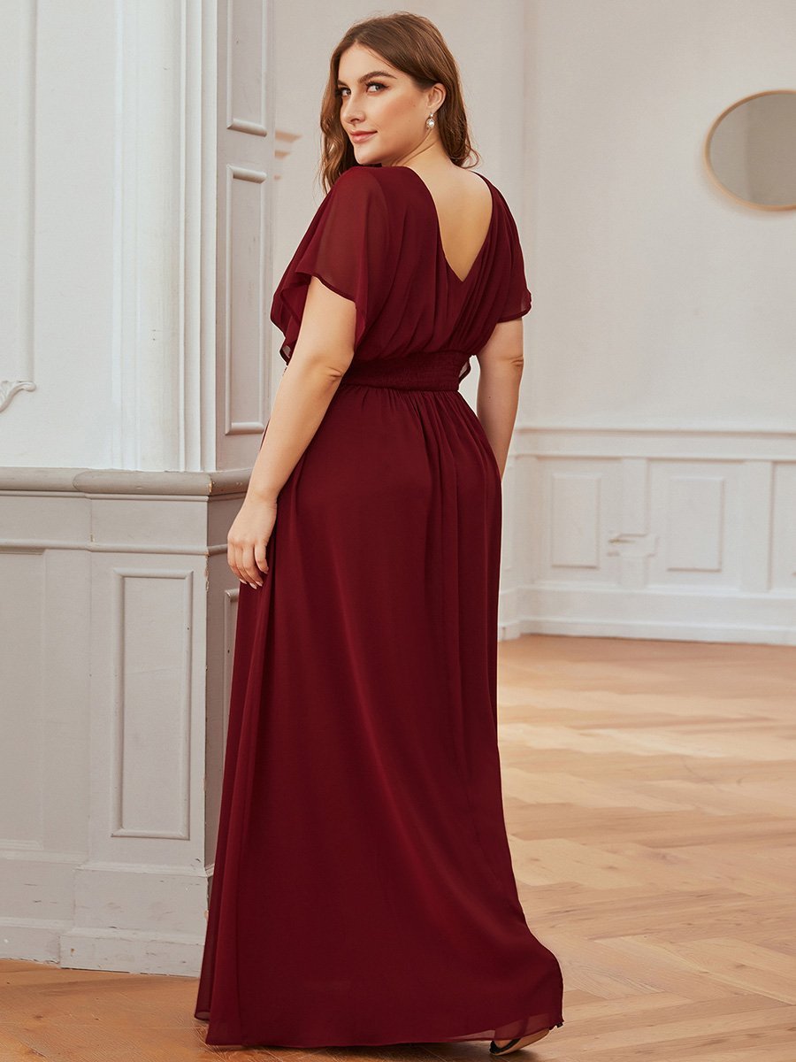 COLOR=Burgundy | Women'S A-Line Empire Waist Evening Party Maxi Dress-Burgundy 1