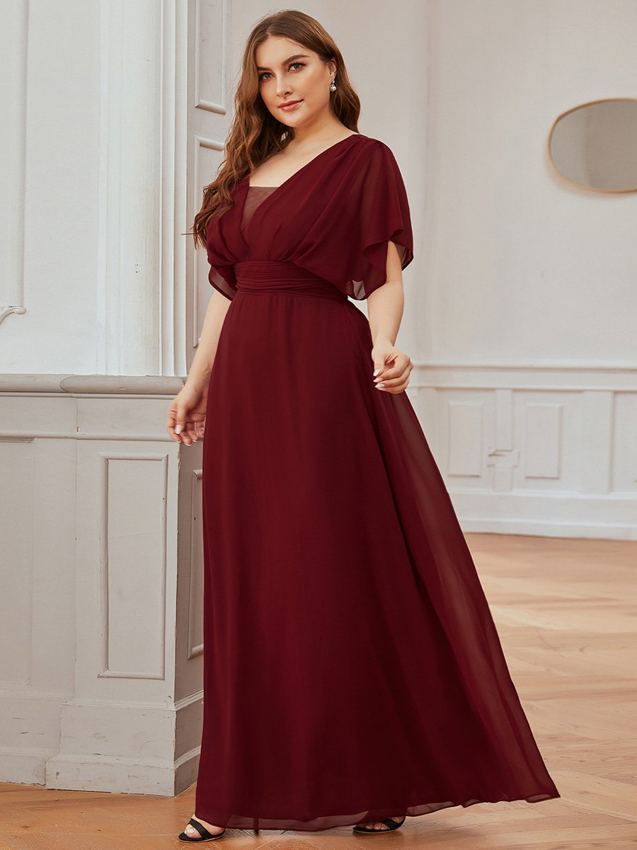 COLOR=Burgundy | Women'S A-Line Empire Waist Evening Party Maxi Dress-Burgundy 3