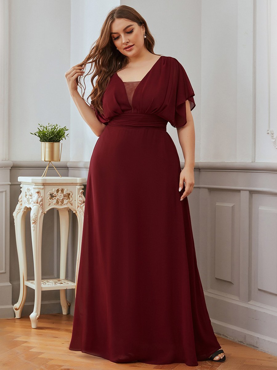 COLOR=Burgundy | Women'S A-Line Empire Waist Evening Party Maxi Dress-Burgundy 4
