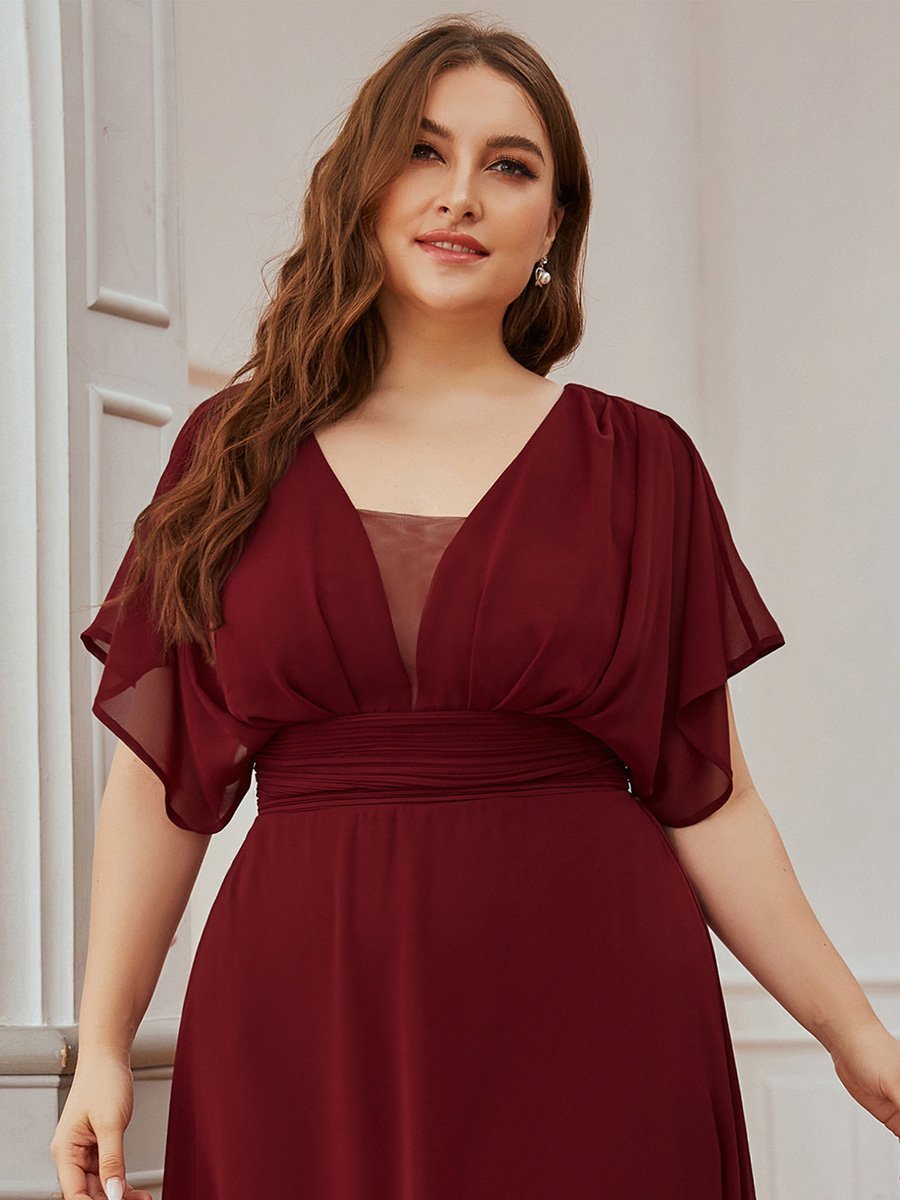 COLOR=Burgundy | Women'S A-Line Empire Waist Evening Party Maxi Dress-Burgundy 2
