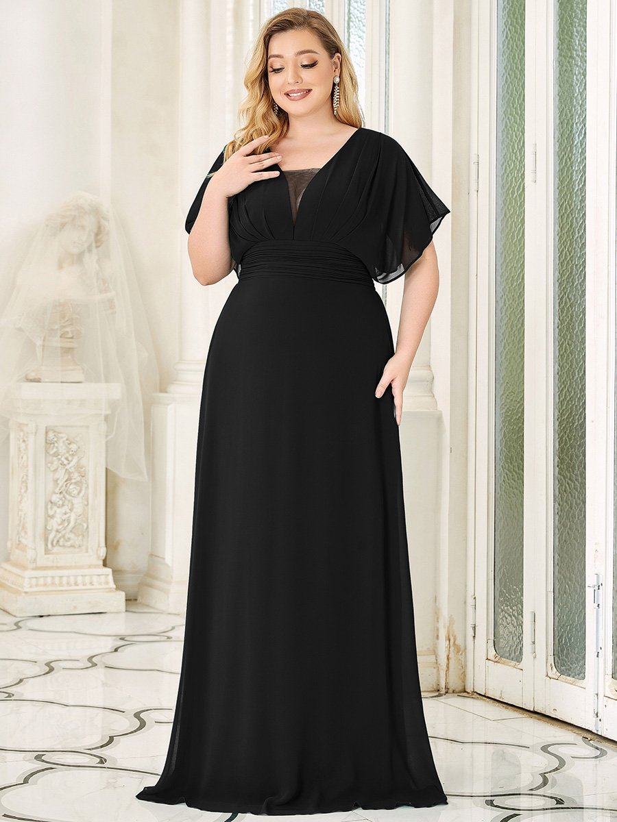COLOR=Black | Plus Size Women'S A-Line Empire Waist Evening Party Maxi Dress-Black 1