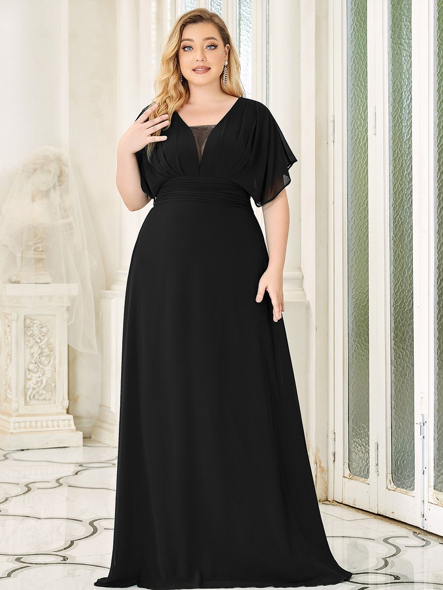 COLOR=Black | Plus Size Women'S A-Line Empire Waist Evening Party Maxi Dress-Black 2