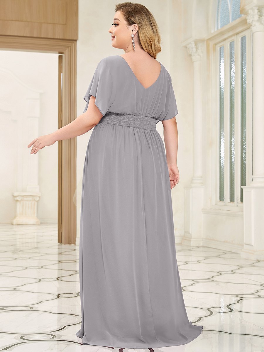 COLOR=Grey | Plus Size Women'S A-Line Empire Waist Evening Party Maxi Dress-Grey 2