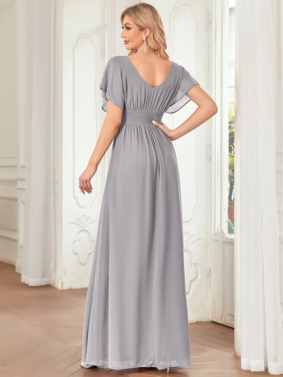 COLOR=Grey | Women'S A-Line Empire Waist Evening Party Maxi Dress-Grey 2