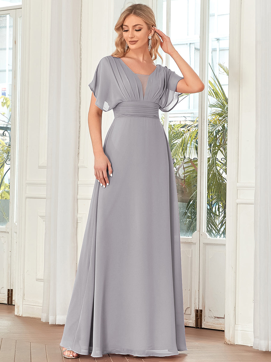 COLOR=Grey | Women'S A-Line Empire Waist Evening Party Maxi Dress-Grey 3