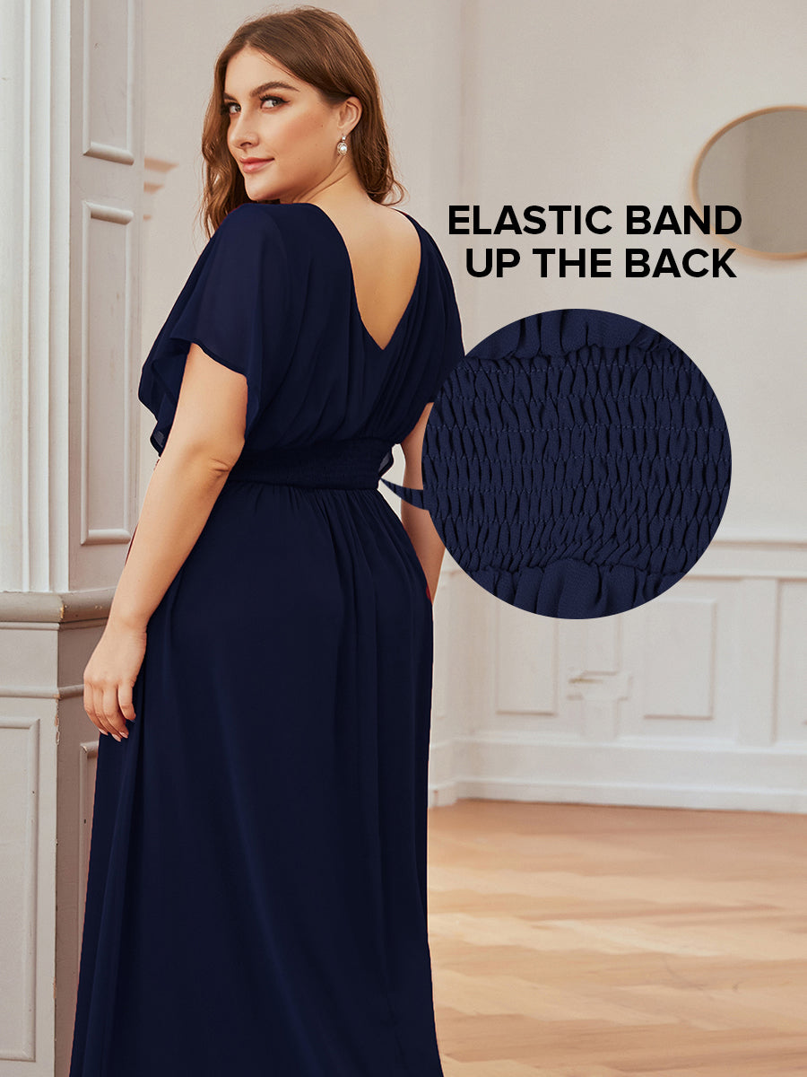 COLOR=Navy Blue | Plus Size Women'S A-Line Empire Waist Evening Party Maxi Dress-Navy Blue 5