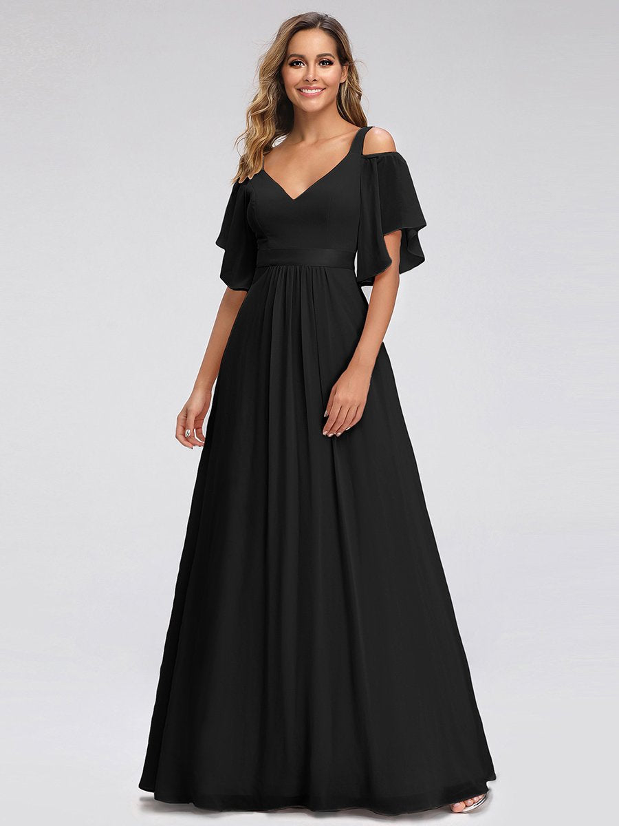 Color=Black | Women'S A-Line Off Shoulder Floor Length Bridesmaid Dresses Ep07871-Black 1