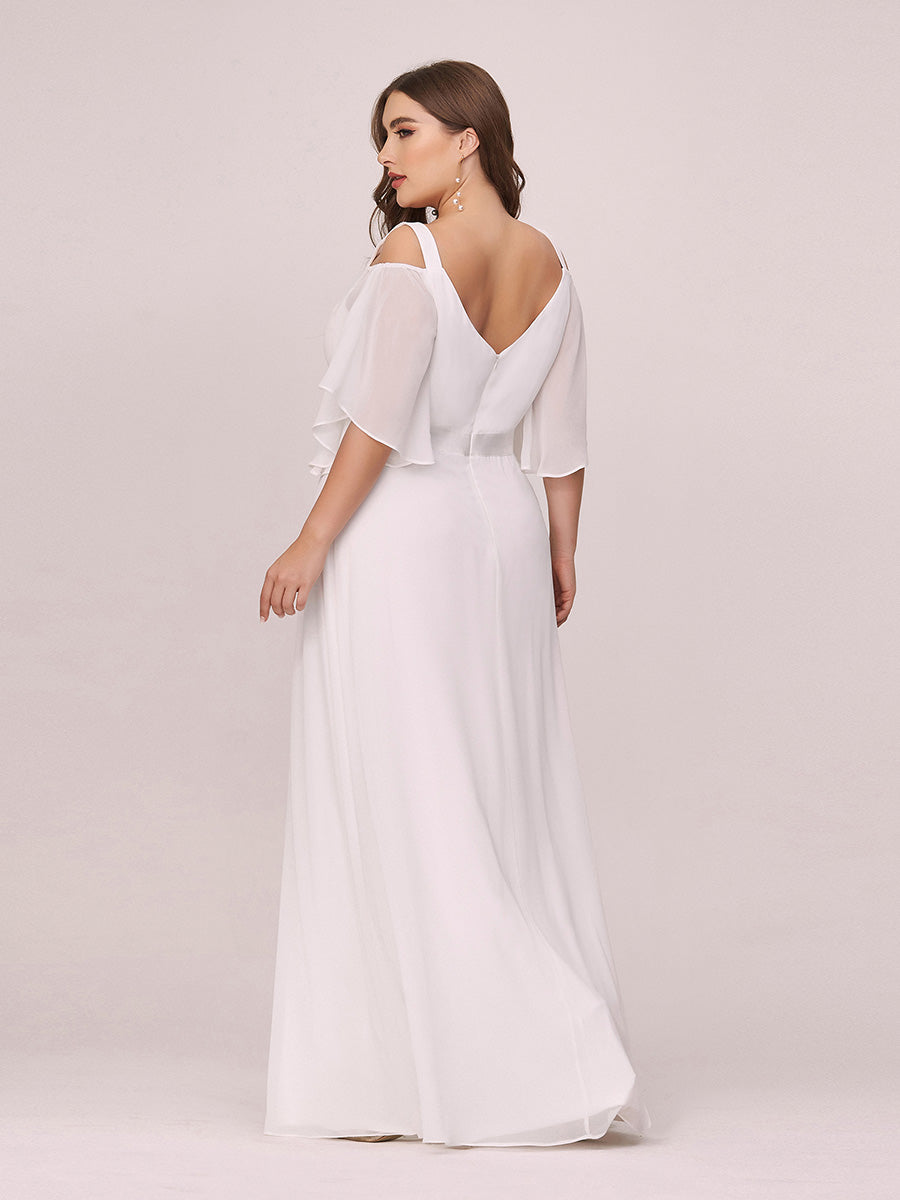 Color=Cream | Women'S Off Shoulder Floor Length Bridesmaid Dress With Ruffle Sleeves-Cream 6