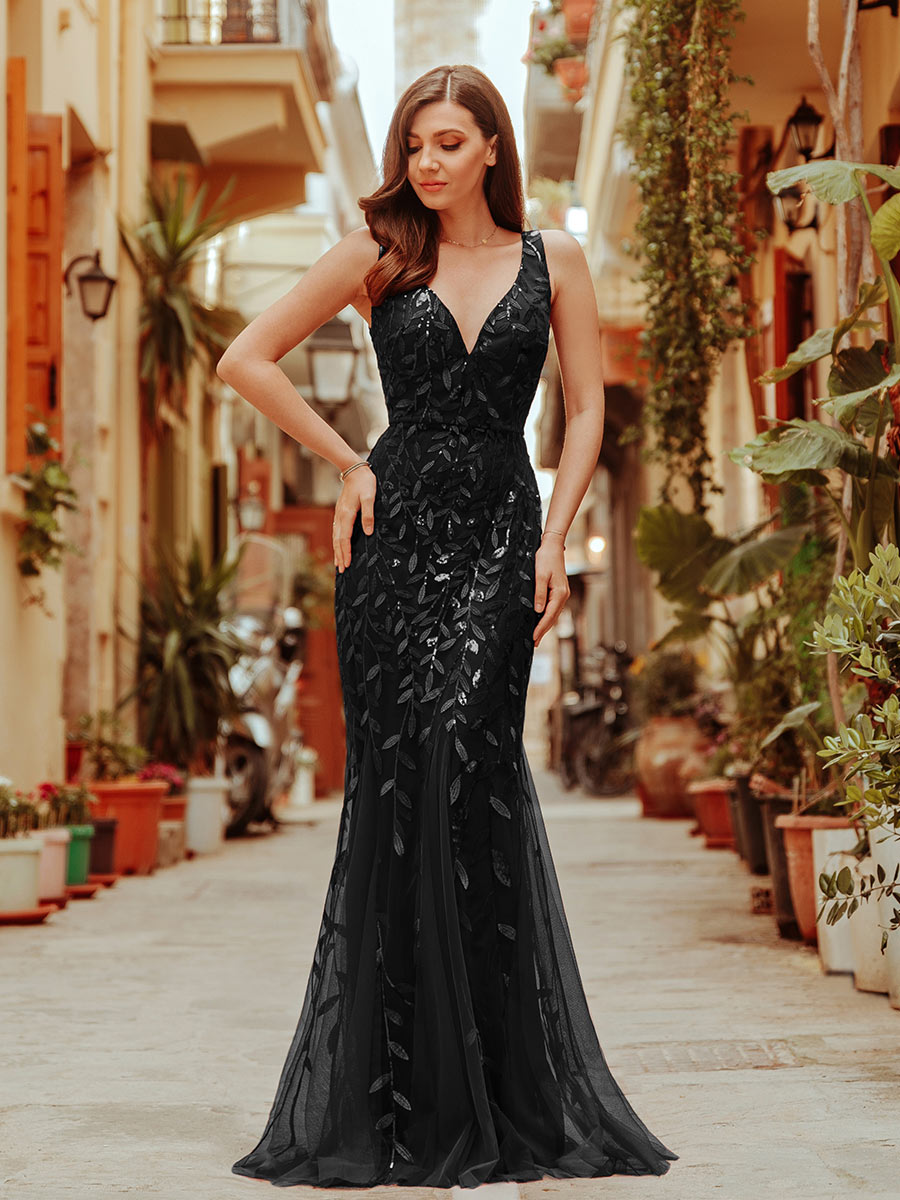 Color=Black | classic-fishtail-sequin-wholesale-evening-dresses-for-women-ep07886-Black 5