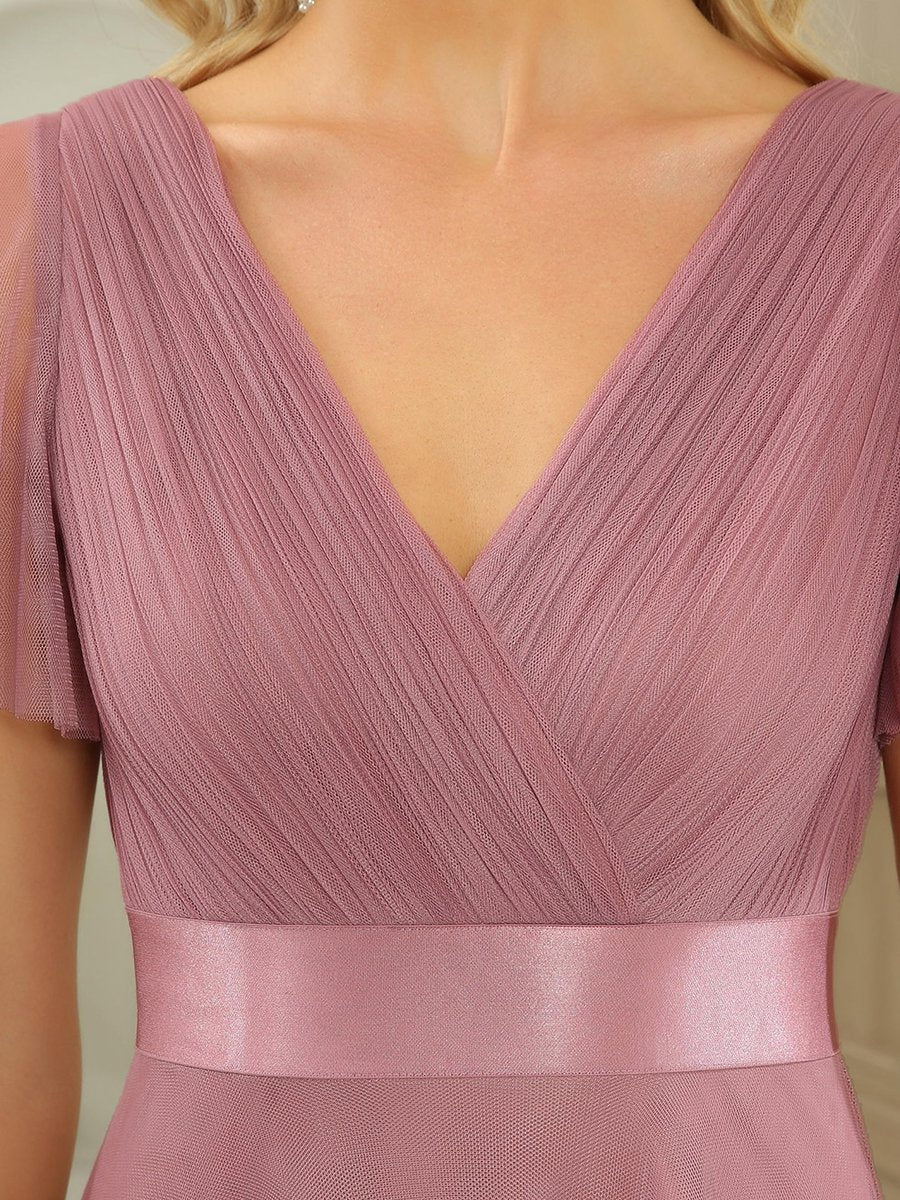 Color=Orchid | Women's pretty V-Neck A-Line Floor-Length Wholesale Bridesmaid Dresses-Orchid 5