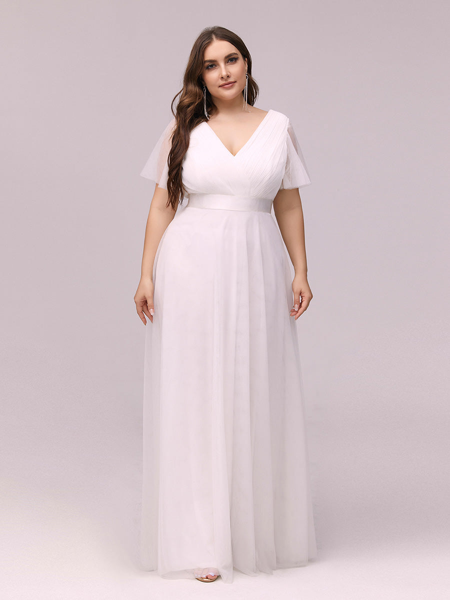 Color=White | Women's V-Neck A-Line Floor-Length Wholesale Bridesmaid Dresses-White 6