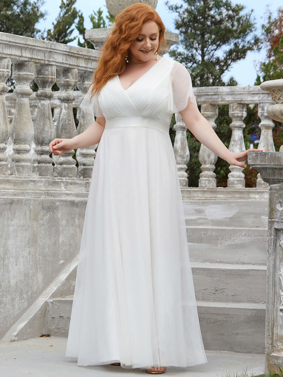 Color=White | Women's V-Neck A-Line Floor-Length Wholesale Bridesmaid Dresses-White 5