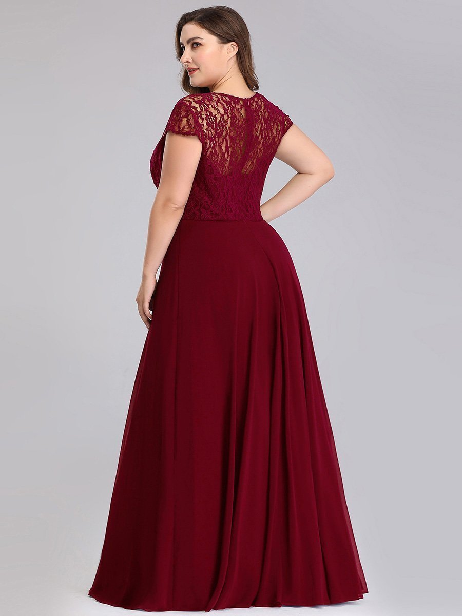 Color=Burgundy | Sweetheart Floral Lace Wholesale Wedding Guest Dress-Burgundy 7