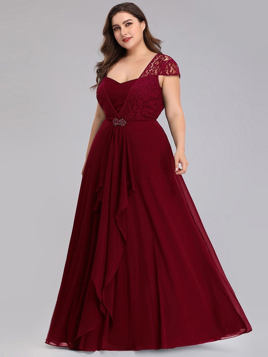 Color=Burgundy | Sweetheart Floral Lace Wholesale Wedding Guest Dress-Burgundy 9